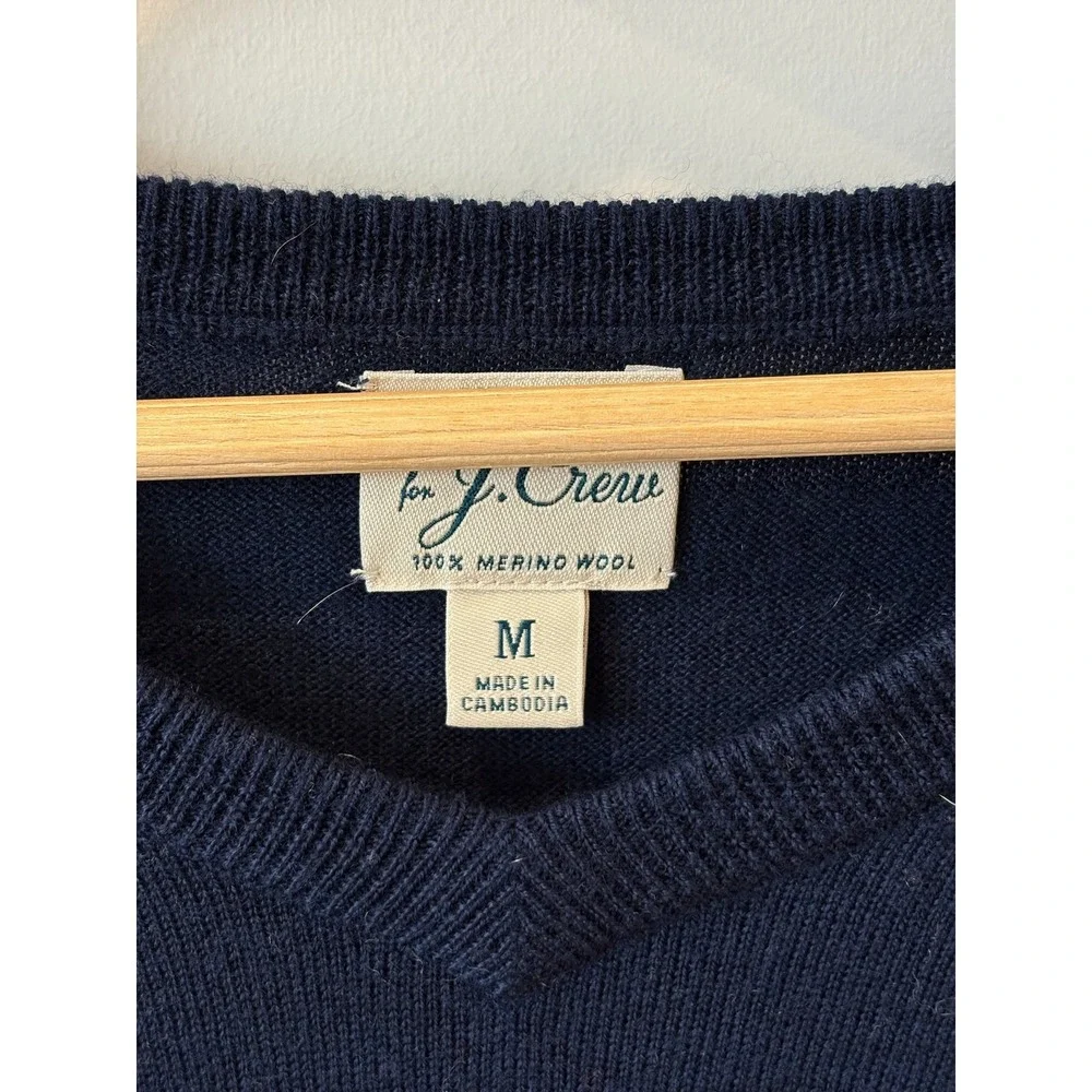 J.Crew Navy Blue 100% Merino Wool V-Neck Sweater